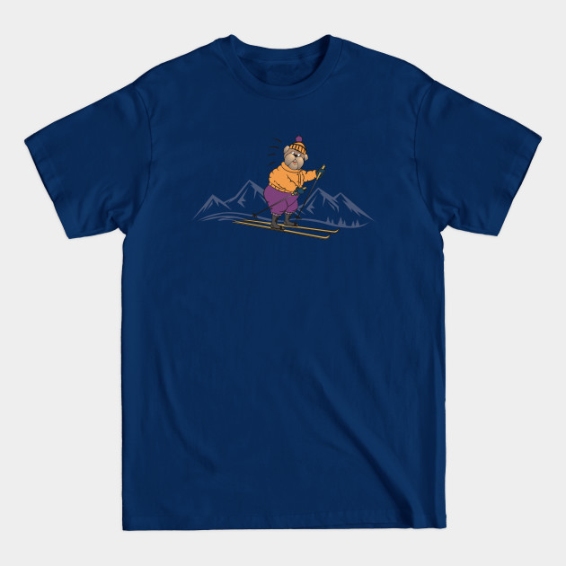 Discover Cute Cartoon Dog Skiing in the Winter Mountains - Winter Sport - T-Shirt