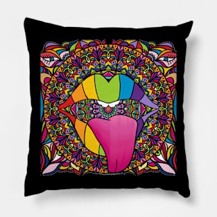 Lips and rainbow 3 Pillow