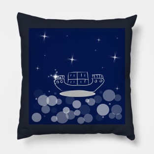 Sea, cruise, ship, journey, vacation with dark blue color background. Pillow