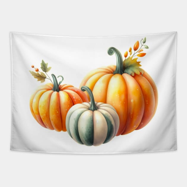 Watercolor Pumpkin Trio - Autumn Design - Fall Painting Tapestry by Star Fragment Designs