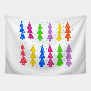 Festive Christmas Trees in Rainbow Colors Tapestry