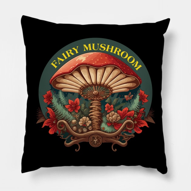 Vintage Fairy Mushroom Christmas Pillow by vectrus