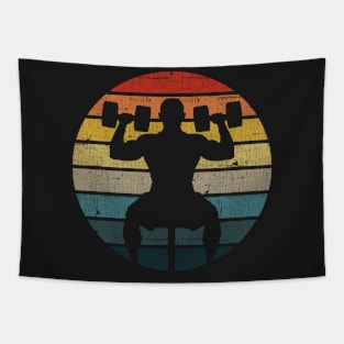 Shoulder Exercises Silhouette On A Distressed Retro Sunset graphic Tapestry