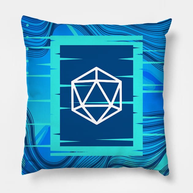 Aqua Glitch Polyhedral D20 Dice Tabletop RPG Pillow by dungeonarmory