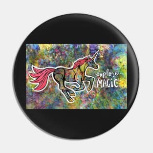 Explore Magic. Magical Unicorn Watercolor Illustration. Pin