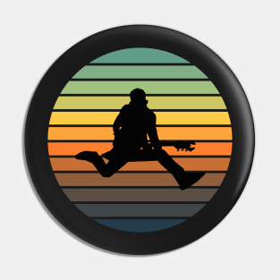 Guitar Player with A Retro Sunset Background for Music Lovers Pin