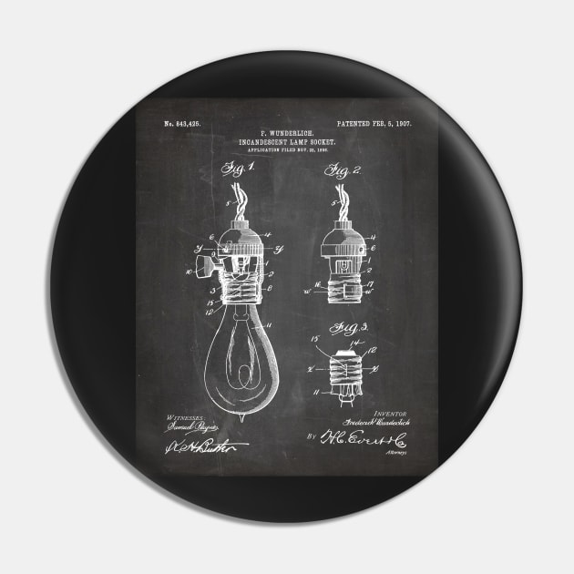 Light Bulb Patent - Designer Industrial Design Art - Black Chalkboard Pin by patentpress