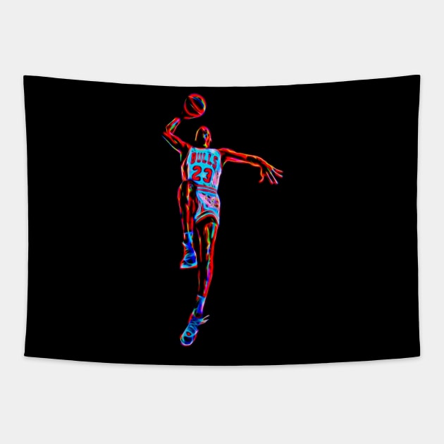 Michael Jordan Sky Vintage Neon Effect Tapestry by Mr.FansArt