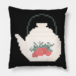Pixel art tea pot cottage gamer core strawberries Pillow