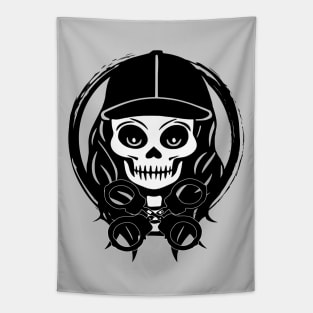 Security Skull and Crossed Handcuffs Black Logo Tapestry