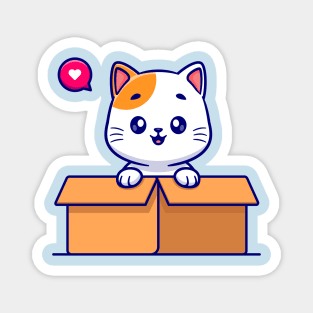 Cute Cat Playing In Box Cartoon Magnet