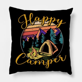 Happy Camper Quote Artwork - Adventure Lover Pillow