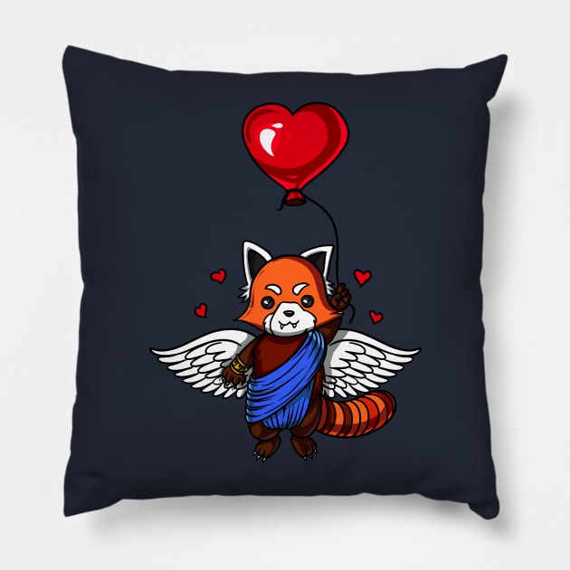 Red Panda Bear Love Heart Balloon Valentines Day Pillow by underheaven