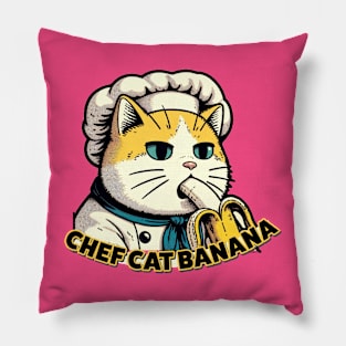 Banana Buffet Chef Cat - Japanese-Inspired Culinary Art Pillow