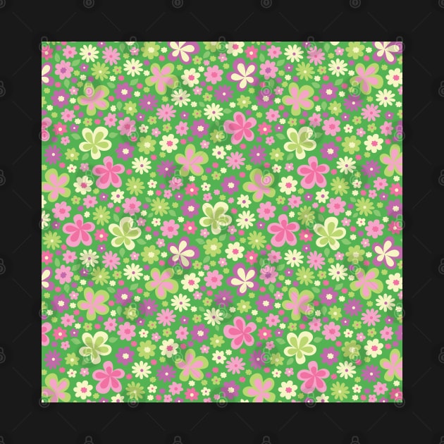 GREEN PURPLE VINTAGE FLORAL RETRO FUN by blomastudios