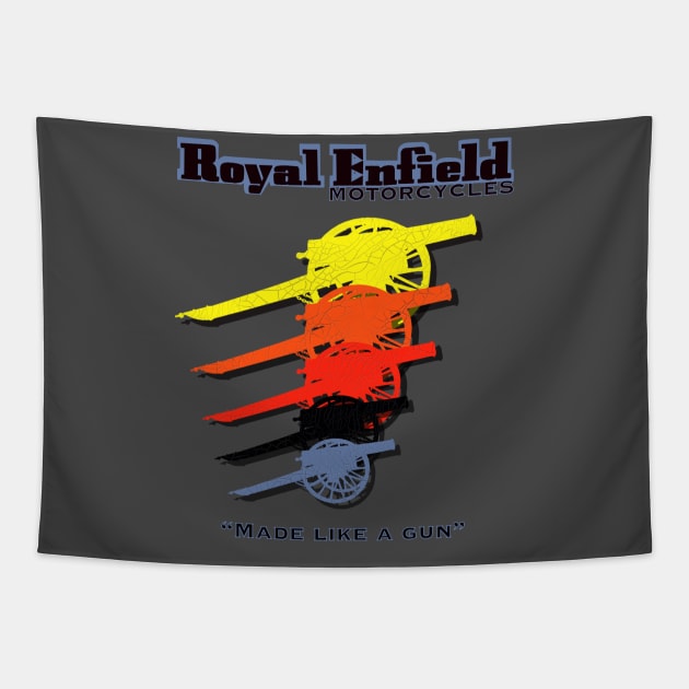 Retro Royal Enfield Motorcycles Made Like a Gun MotorManiac Tapestry by MotorManiac