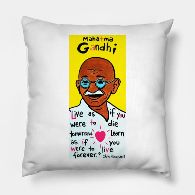 Mahatma Gandhi pop folk art Pillow by krusefolkart