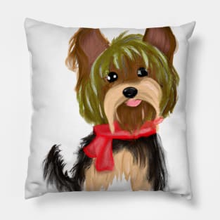 Cute Yorkshire Terrier Drawing Pillow