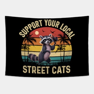 Support Local Street Cats Vintage Raccoon Tapestry