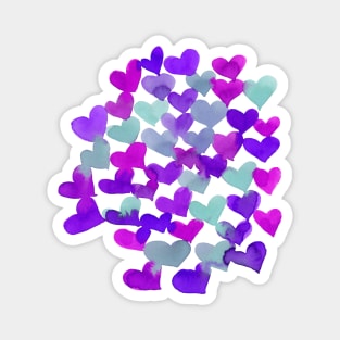 Watercolor melting hearts - purple and aqua Magnet