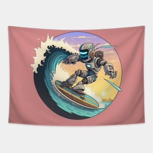 cool Robot surfing on the waves Tapestry