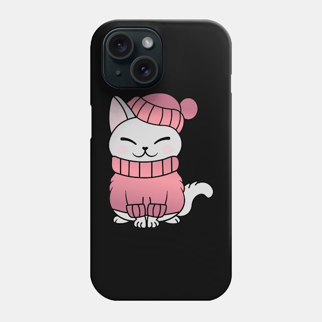 Cute Cozy Colorful Snow Winter Cat Kitty Phone Case by Cute Cat Designs