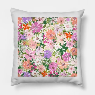 Modern Floral Illustration, Pastel Color Flowers art Pillow