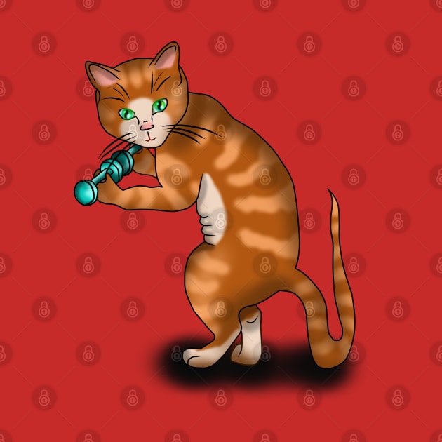 Cartoon ginger cat weights workout by cuisinecat