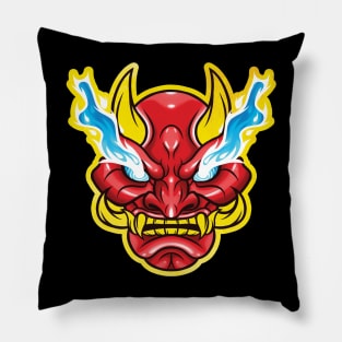 Gold Oni Mask Japanese Devil Demon Pillow