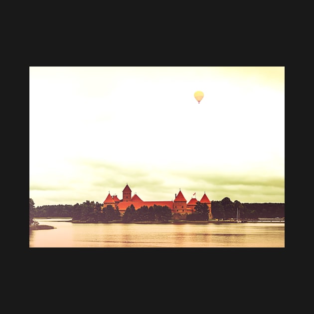 Yellow air balloon over red Castle by lena-maximova