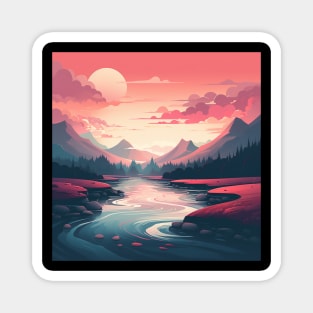 Serene Dawn over Mountain River Magnet