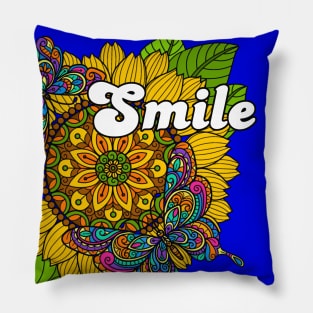 Smile Hippy Sunflower and Butterfly Design Pillow