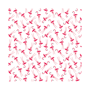 Repeating pattern with pink flamingos on white background T-Shirt