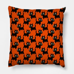 Black Kitten Halloween Pattern Pillow