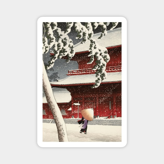 Red temple in Snow Japanese art Magnet by geekmethat