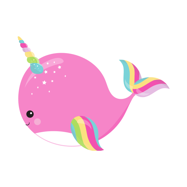 Unicorn Whale, Cute Whale, Baby Whale, Pink Whale by Jelena Dunčević