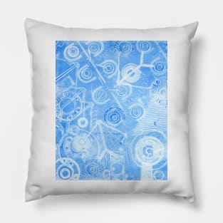 Techno 3 Monotype Ghost Print in Blue Pillow