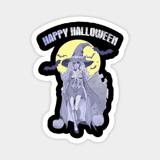 Happy Halloween, a skeleton witch in moonlit night Design! Magnet by YeaLove