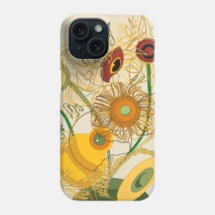 Vincent van Gogh 12 Sunflowers Lineart Phone Case