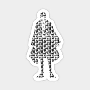 Mashle : Magic and Muscles Anime Characters Design : Mash Burnedead Minimalist Silhouette with Cool Transparent Black Text Typography Magnet