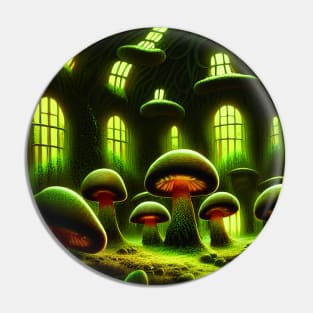 Magical Building Cottage Mushroom House with Lights in Forest with High Trees, Scenery Nature Pin