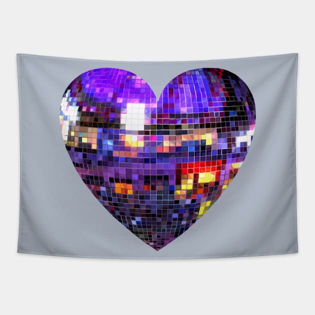 Mirrored Purple Disco Ball Heart Tapestry by Art by Deborah Camp