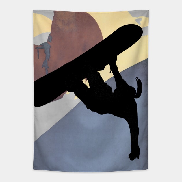 Snowboarding Betty, evening light Tapestry by LittleBean