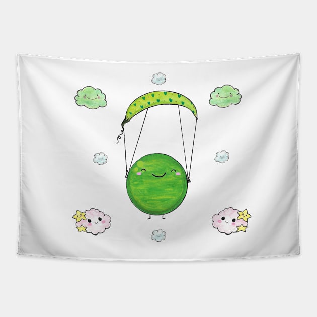 The pea jumps on a parachute Tapestry by Fradema