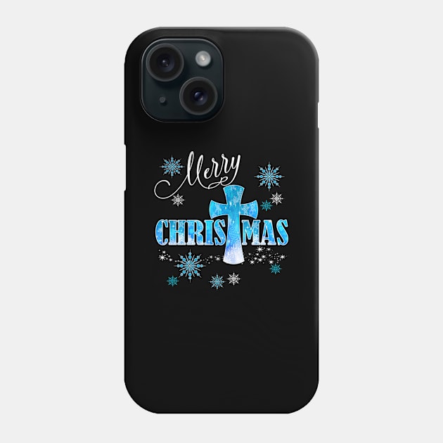 Christian Christmas Gift Merry Christmas Blue Cross Holiday Phone Case by Kimmicsts