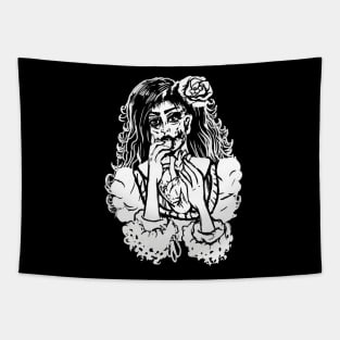 Victorian Zombie Girl Eating Anatomical Heart Goth Witchy Art Tapestry