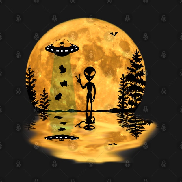 Funny Alien UFO Abduction Invasion Full Moon by BurunduXX-Factory