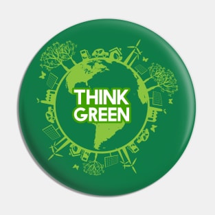 Think green lettering design inside earth globe surrounded by clean energy Pin