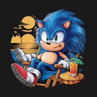 A sonic the hedgehog relaxing in a chair at the beach. (2) T-Shirt