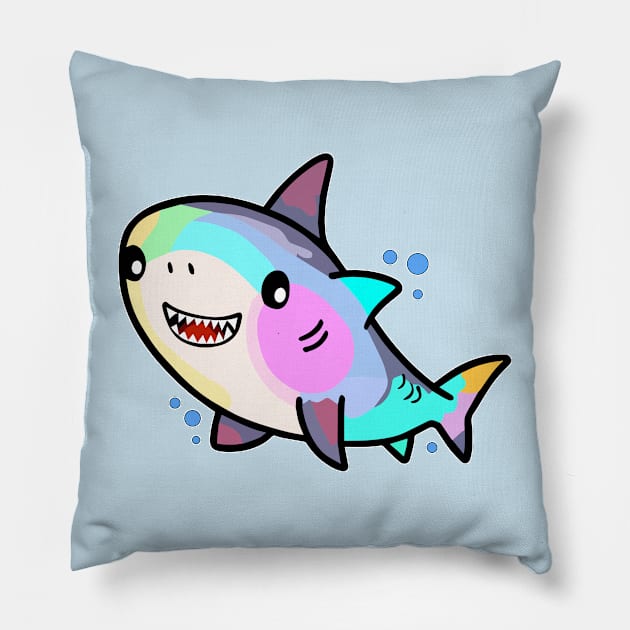 Happy smiling baby shark with bubbles. Kawaii cartoon Pillow by SPJE Illustration Photography